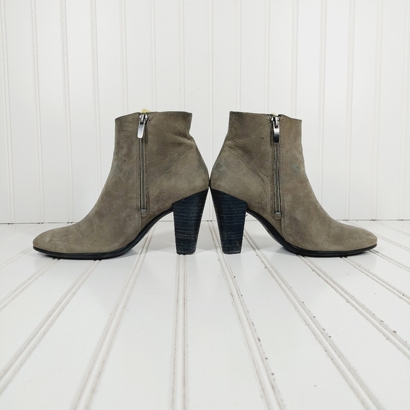 Ecco Taupe Tan Leather Slip On Block Heel Side Zip Ankle Boots E963 - Picture 7 of 12